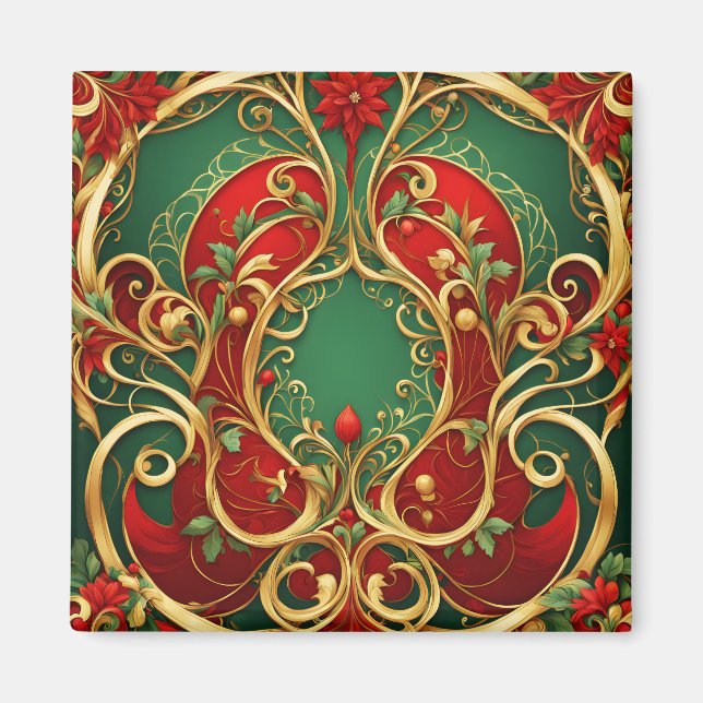 Imán Navideño Floral Rojo Verde (Frente)