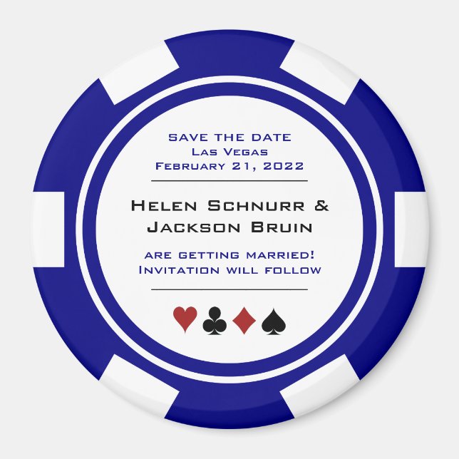Imán Navy Blue Casino Poker Chip Wedding Salve La Fecha (Frente)