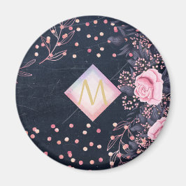 Imán Navy Rosegold Monograma Regalos Girona Floral Rosa