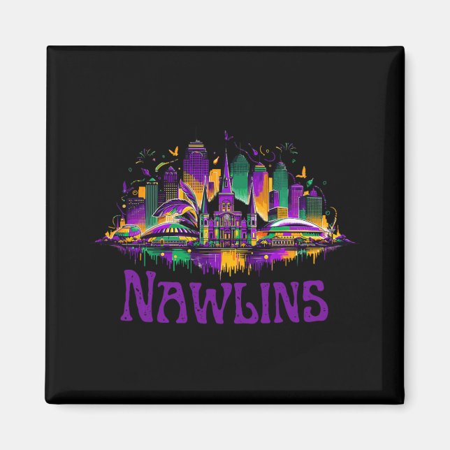 Imán Nawlins New Orleans Cityscape Mardi-gras Souvenir  (Frente)