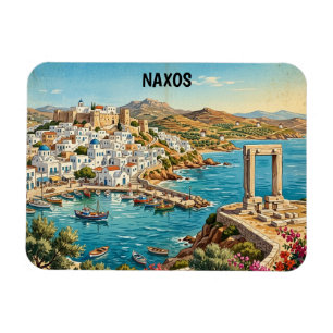 Imán Naxos Grecia Ilustración de viaje retro vintage