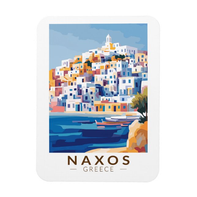 Imán Naxos Grecia Ilustracion Viaje Arte Vintage (Vertical)