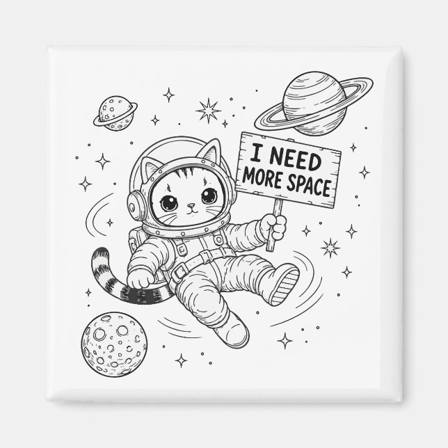 Imán Necesito Más Espacio Gato Astronauta Divertido (Frente)