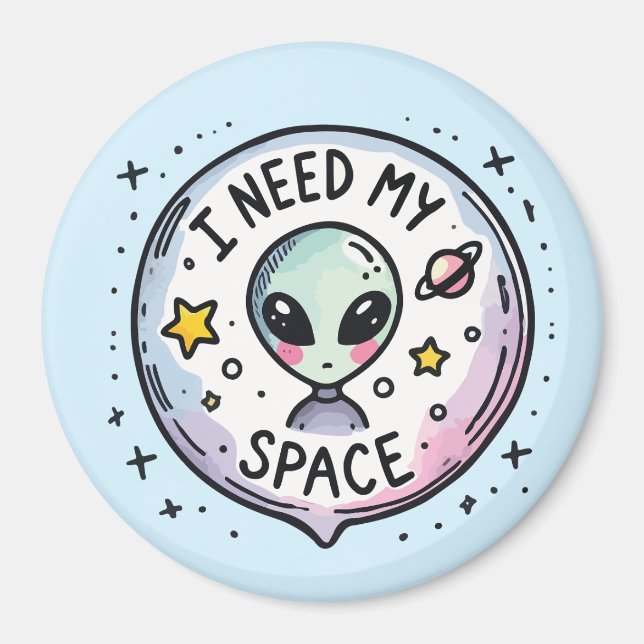 Imán Necesito mi espacio Alien Cute (Frente)
