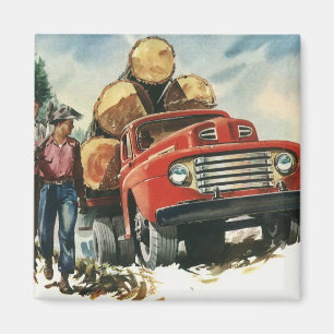 Imán Negocio vintage, Camión de registro con Lumberjack