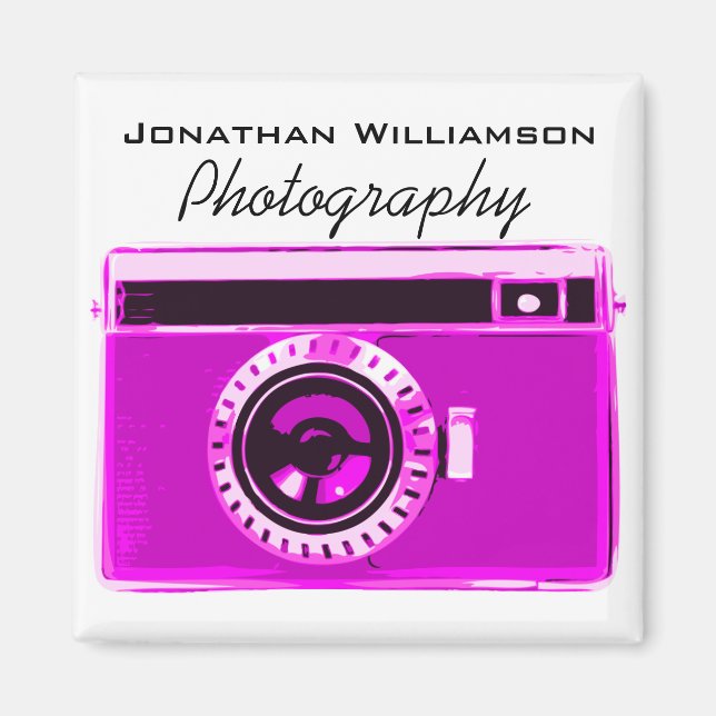 Imán Negocios de fotografía con cámara rosa caliente (Frente)