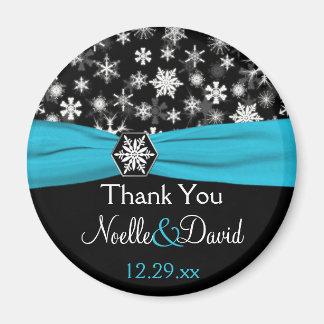 Imán Negro, blanco, Aqua Snowflakes Wedding Favor Magne