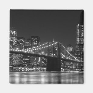 Imán negro/blanco del puente de Brooklyn del