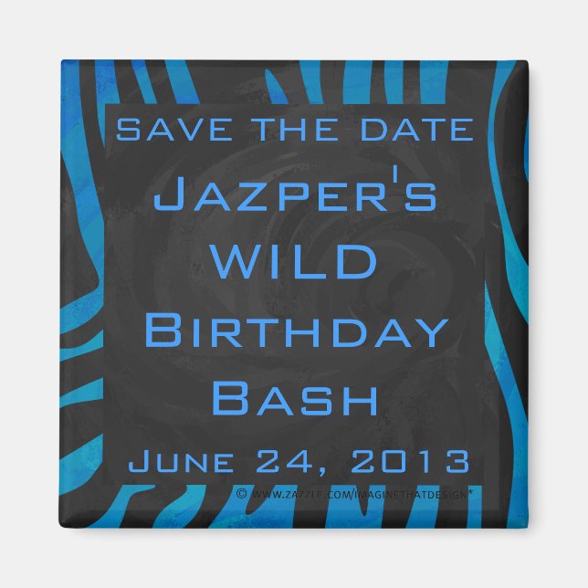 Imán Negro cebra y azul con monograma (Frente)