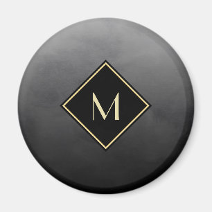 Imán Negro Cepillado Elegante Con Monograma De Oro Simp