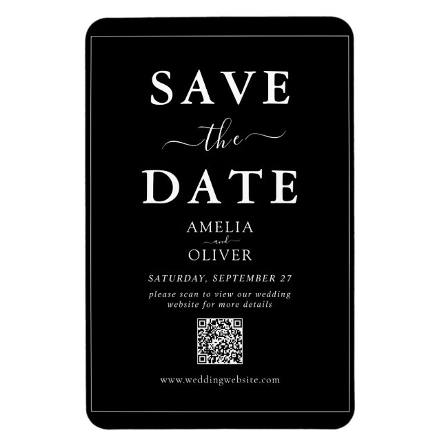 Imán negro código QR moderno para guardar la fecha (Vertical)