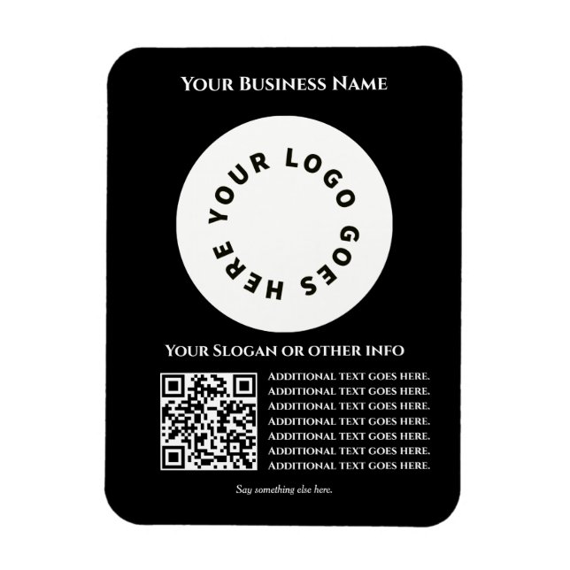 Imán Negro con código QR añada tu propio texto y logoti (Vertical)