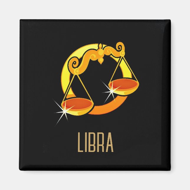 Imán Negro de signo libra zodiac dorado y marrón (Frente)