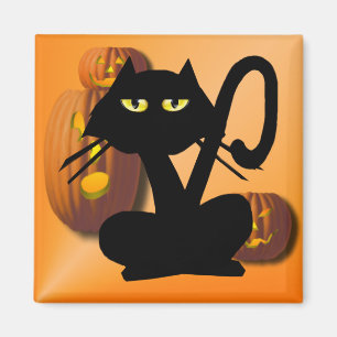 Imán negro llano de Halloween del gatito