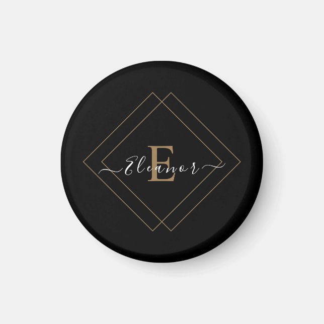 Imán negro personalizado con nombre (Frente)