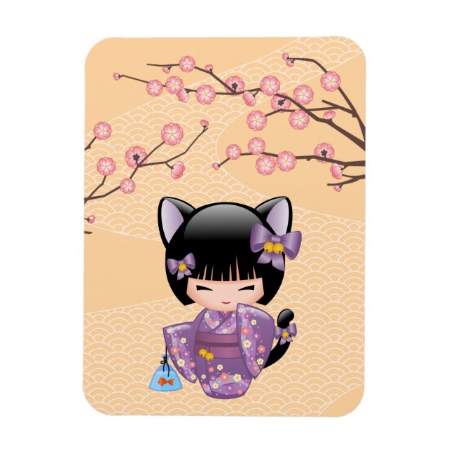 Imán Neko Kokeshi Doll - Chica Geisha (Vertical)