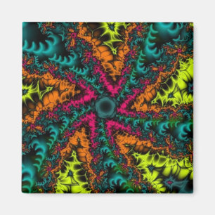 Imán Neón Arte fractal azul y Naranja
