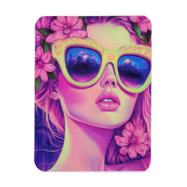 Imán Neon Dream Chica con gafas de sol florales