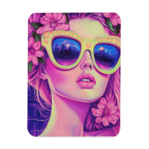 Imán Neon Dream Chica con gafas de sol florales