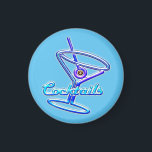 Imán Neon Rótulo Style Cocktail Glass<br><div class="desc">Abridor de botella azul con señal de cóctel de neón retro.</div>