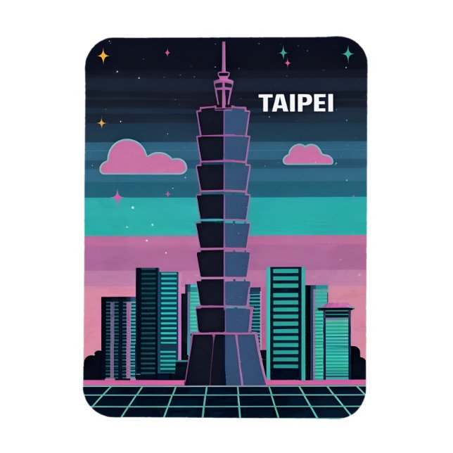 Imán Neon Synthwave Taipei 101 Taiwán Retro 80 (Vertical)