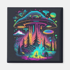 Imán Neon UFO y Alien Scene Psychedelic Art