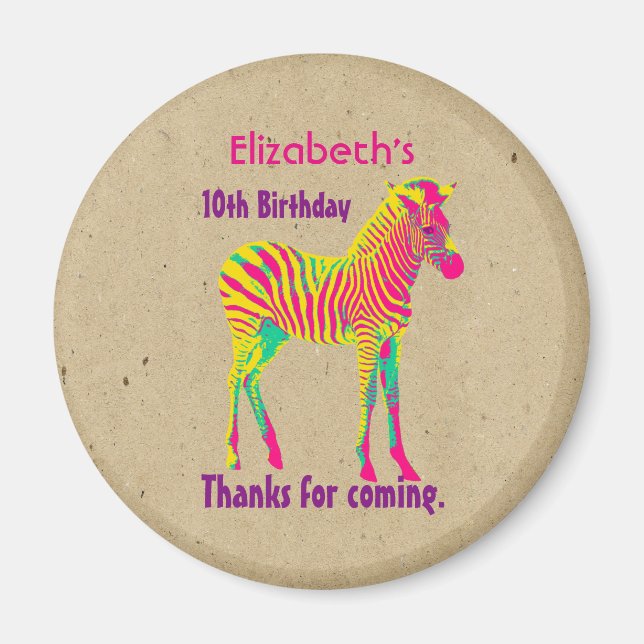 Imán Neon Zebra Baby Animal Psychedelday Gracias (Frente)