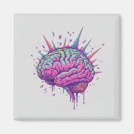 Imán Neurospicy Cyberpunk Art | Pink Neon Brain