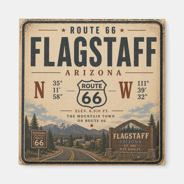 Imán Nevera de recuerdo Ruta 66 de Flagstaff (Frente)