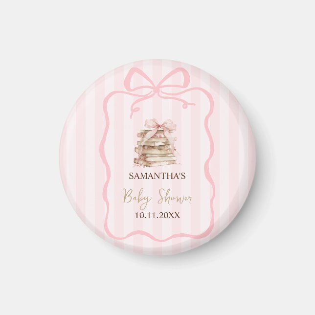Imán New Chapter Pink Bow Stripes Baby Shower (Frente)