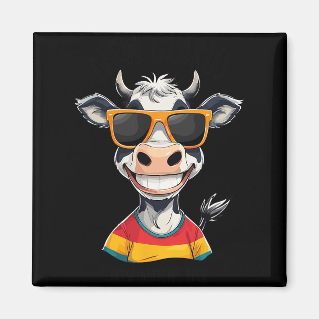 Imán New Glarus Wi Usa Funny Cow Cartoon Design  (Frente)