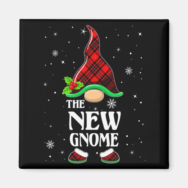 Imán New Gnome Red Plaid Matching Family Christmas Paja (Frente)