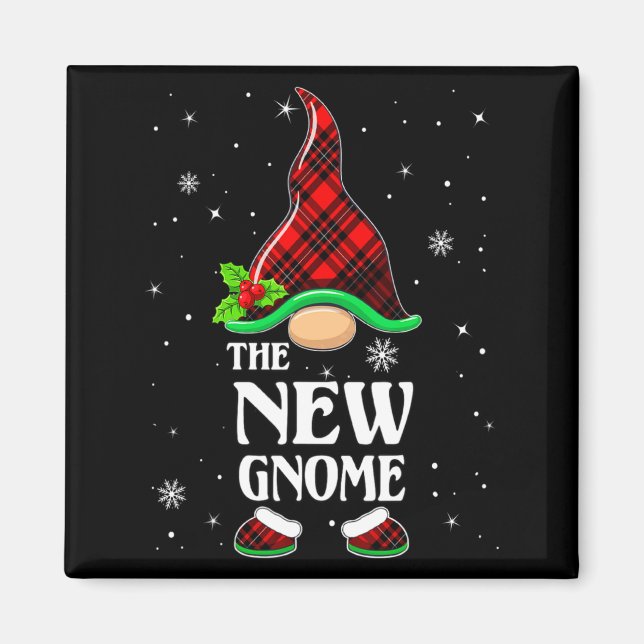 Imán New Gnome Red Plaid Matching Family Christmas Paja (Frente)