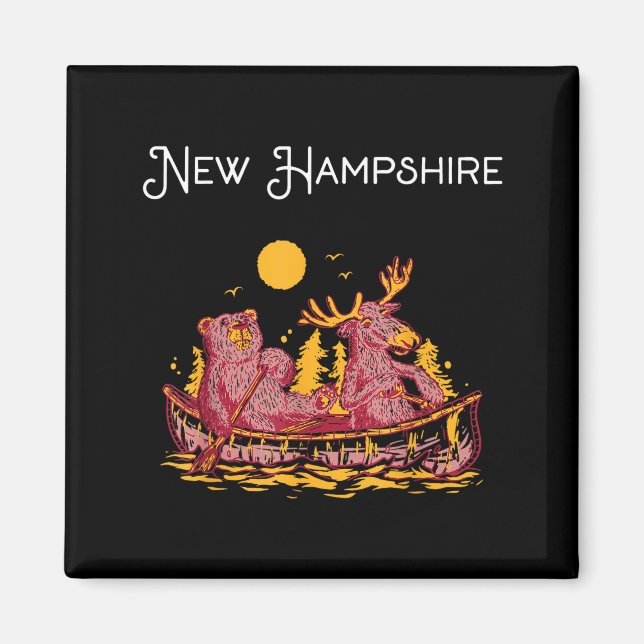 Imán New Hampshire Shirt Funny Canoe Moose Elk Bear Lak (Frente)