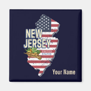 Imán New Jersey United States Retro Map USA Souvenir