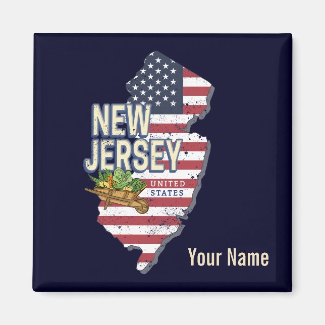 Imán New Jersey United States Retro Map USA Souvenir (Frente)