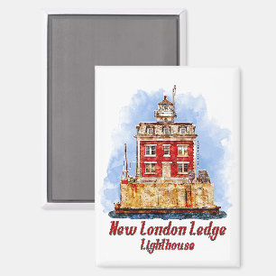 Imán New London Ledge Lighthouse Watercolor Connecticut