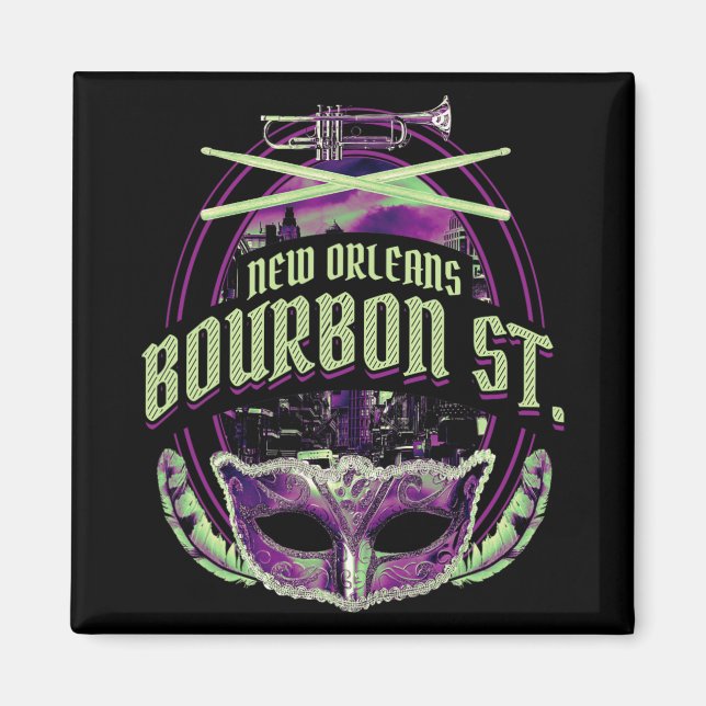 Imán New Orleans Bourbon Street Mardi Gras French Quart (Frente)