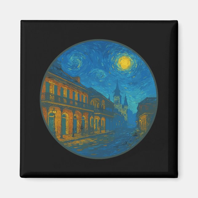 Imán New Orleans Louisiana - Van Gogh Starry Night Styl (Frente)
