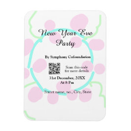 Imán New year eve party scan QR RSVP name pink blue 