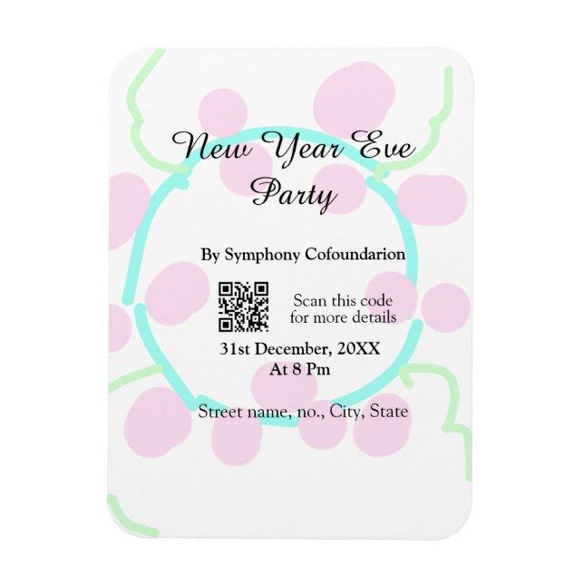 Imán New year eve party scan QR RSVP name pink blue  (Vertical)