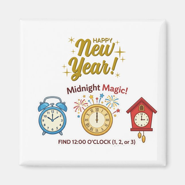 Imán New Year Midnight Magic Time Telling Game Magnet (Frente)