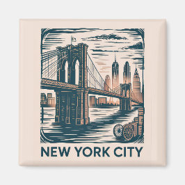 Imán New York City Brooklyn Bridge Bold Retro Skyline