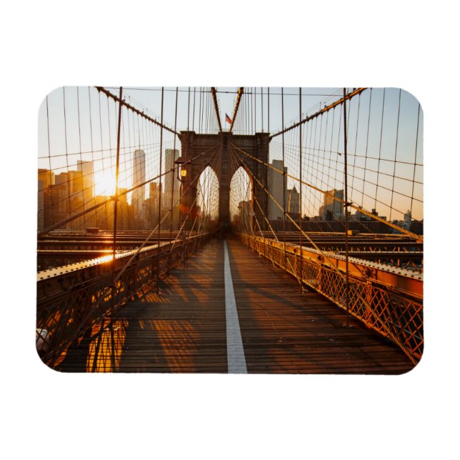 Imán New York City Brooklyn Bridge Sunrise (Horizontal)