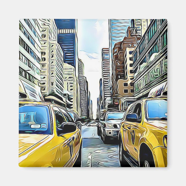 Imán New York City Manhattan Taxi Cabs Magnet (Frente)
