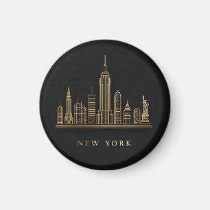Imán New York City Skyline Gold Line Art
