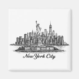 Imán New York City Skyline Line Art Illustration