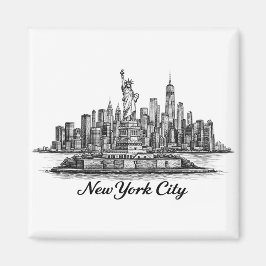 Imán New York City Skyline Line Art Illustration