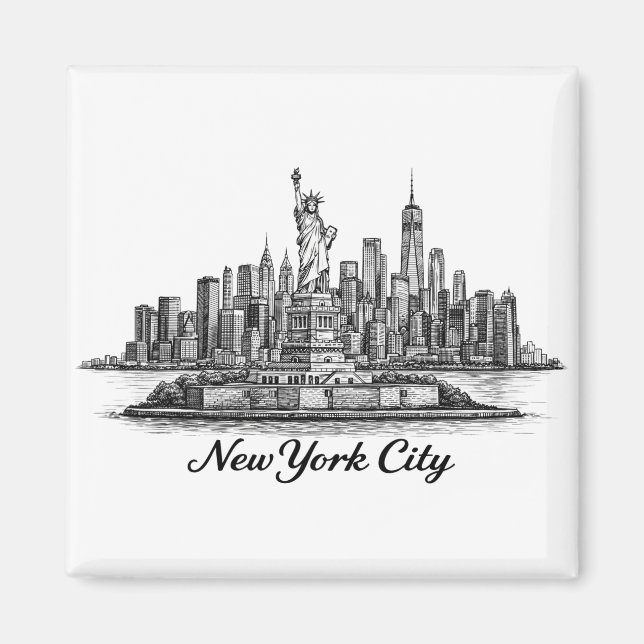 Imán New York City Skyline Line Art Illustration (Frente)