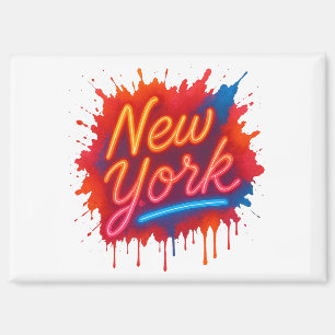 Imán New York Neon Street Art - Colorido Retro